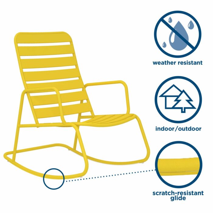 Novogratz Roberta Indoor or Outdoor Rocker Rocking Chair 3 pc Set in Yellow-21035