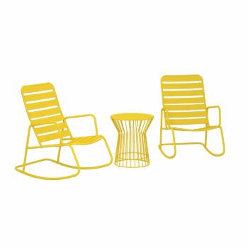 Novogratz Roberta Indoor or Outdoor Rocker Rocking Chair 3 pc Set in Yellow-0