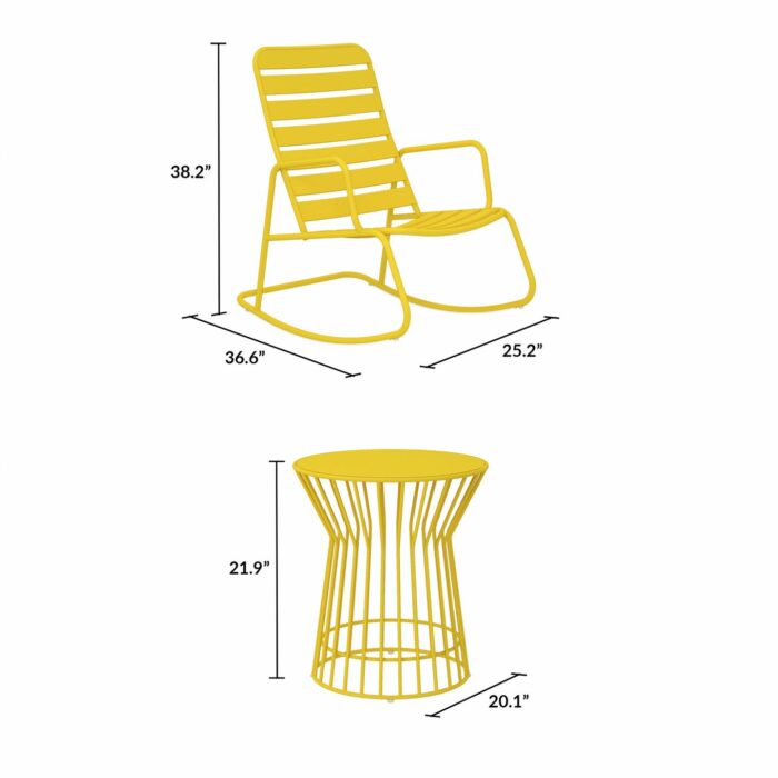 Novogratz Roberta Indoor or Outdoor Rocker Rocking Chair 3 pc Set in Yellow-21033