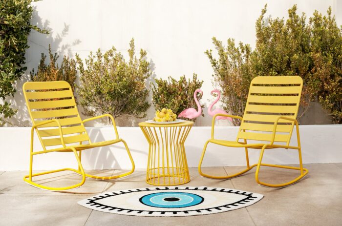 Novogratz Roberta Indoor or Outdoor Rocker Rocking Chair 3 pc Set in Yellow-21036