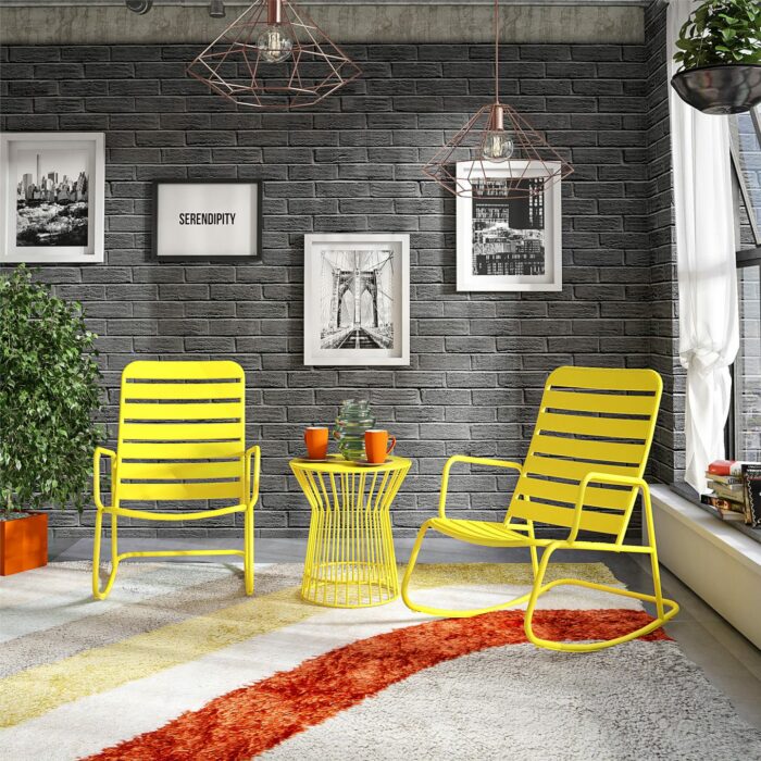 Novogratz Roberta Indoor or Outdoor Rocker Rocking Chair 3 pc Set in Yellow-21038