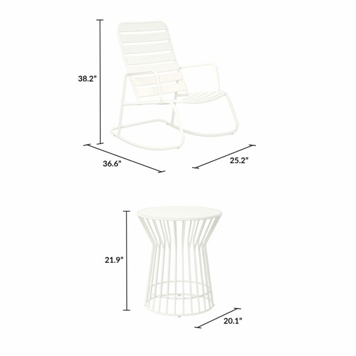 Novogratz Roberta Indoor or Outdoor Rocker Rocking Chair 3 pc Set in White-21049
