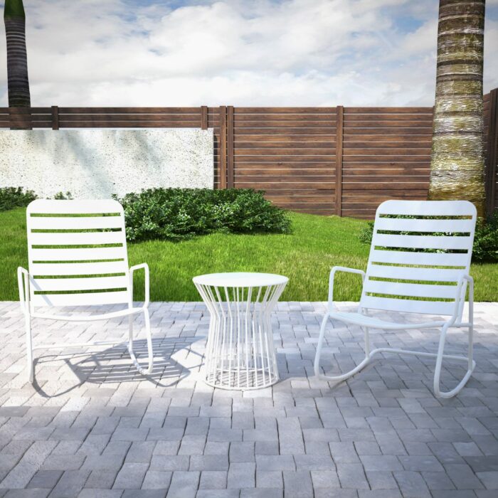Novogratz Roberta Indoor or Outdoor Rocker Rocking Chair 3 pc Set in White-21055