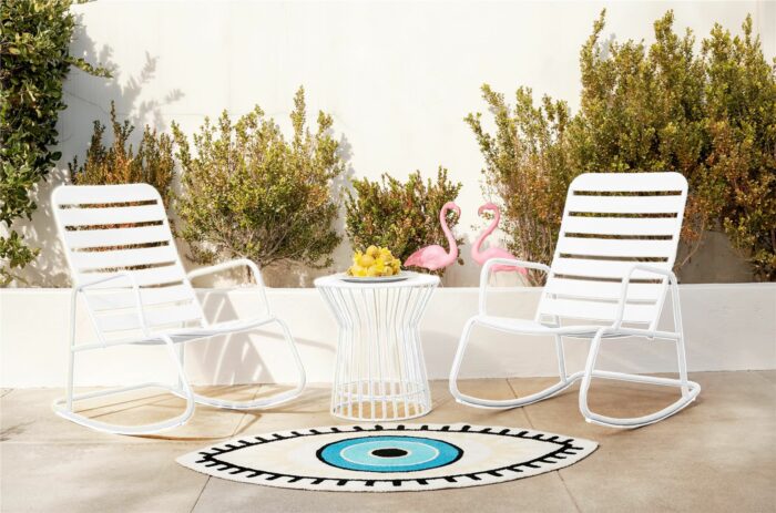 Novogratz Roberta Indoor or Outdoor Rocker Rocking Chair 3 pc Set in White-21053