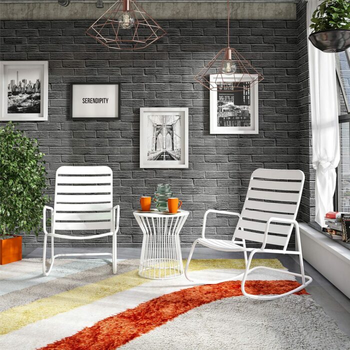 Novogratz Roberta Indoor or Outdoor Rocker Rocking Chair 3 pc Set in White-21054