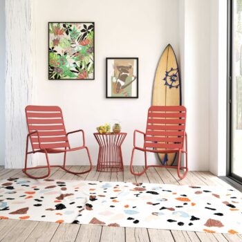 Novogratz Roberta Indoor or Outdoor Rocker Rocking Chair 3 pc Set in Red-0