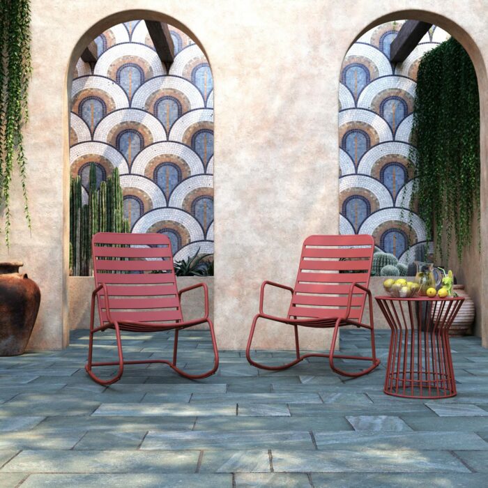 Novogratz Roberta Indoor or Outdoor Rocker Rocking Chair 3 pc Set in Red-21069