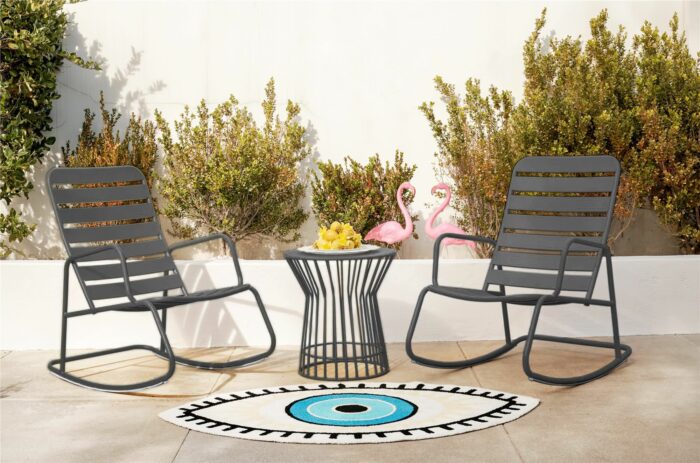 Novogratz Roberta Indoor or Outdoor Rocker Rocking Chair 3 pc Set in Charcoal-21006