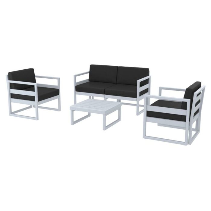 zap mykonos Lounge set in resin Silver grey with Black cushions - No rust-21703
