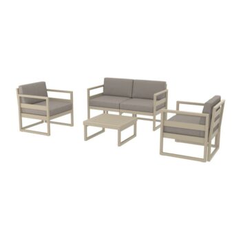 zap mykonos Lounge set in resin Taupe with light brown cushions - No rust-0