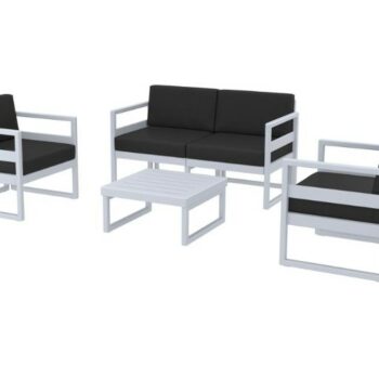 zap mykonos Lounge set in resin White with dark grey cushions - No rust-0