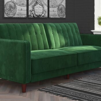Dorel Pin Tufted Transitional Sofa Bed in Green Velvet-0