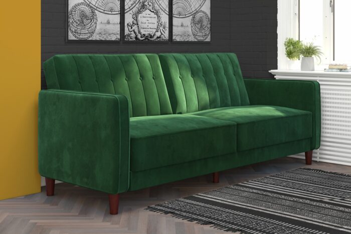 Dorel Pin Tufted Transitional Sofa Bed in Green Velvet-0