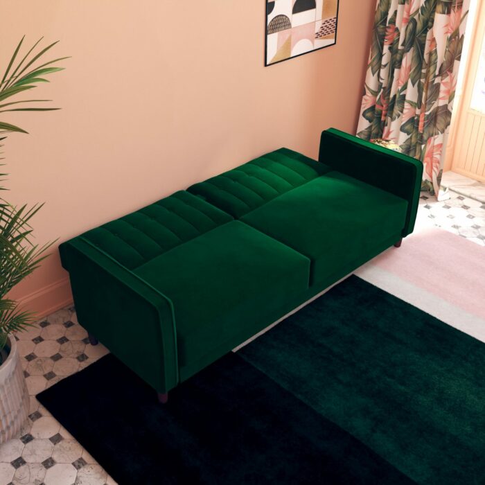 Dorel Pin Tufted Transitional Sofa Bed in Green Velvet-21345