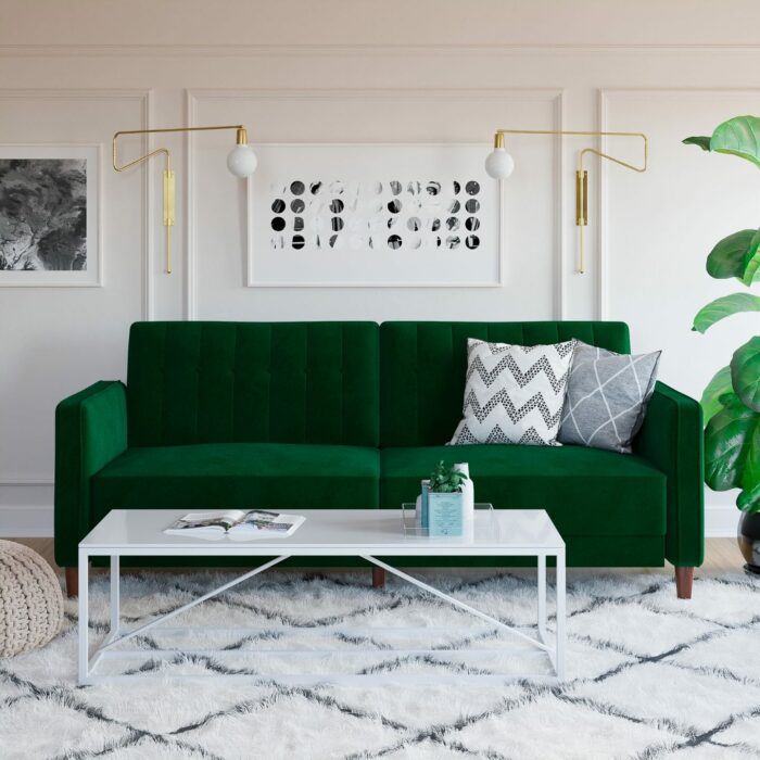 Dorel Pin Tufted Transitional Sofa Bed in Green Velvet-21346