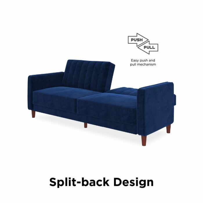 Dorel Pin Tufted Transitional Sofa Bed in Blue Velvet-21355