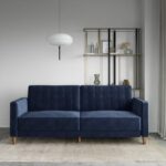 Dorel Pin Tufted Transitional Sofa Bed in Blue Velvet-21356