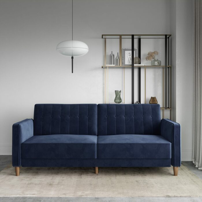 Dorel Pin Tufted Transitional Sofa Bed in Blue Velvet-21356