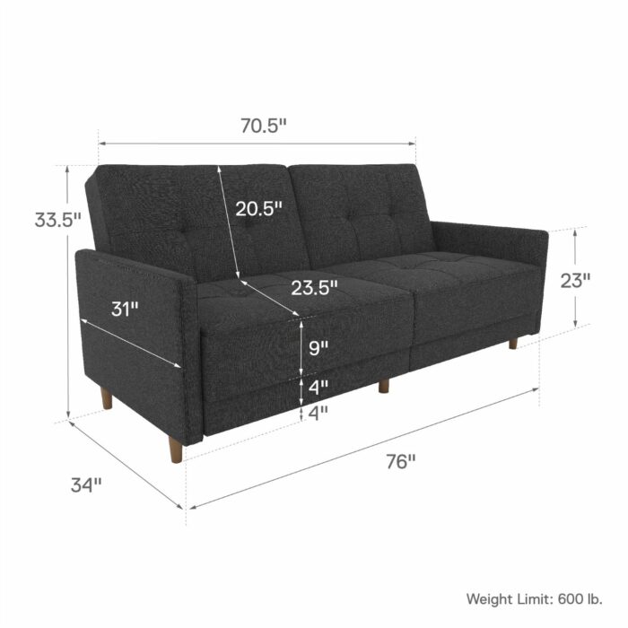 Dorel Andora Sprung Sofa Bed in Grey Linen-21361