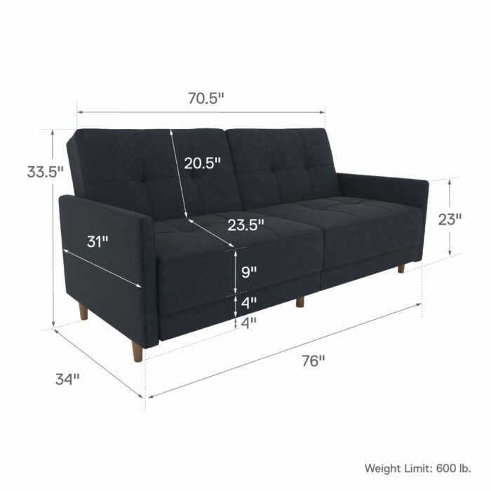 Dorel Andora Sprung Sofa Bed in Blue Linen-21372