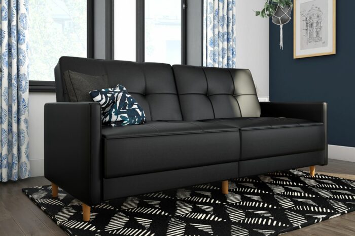 Dorel Andora Sprung Sofa Bed in Black Faux Leather-21397