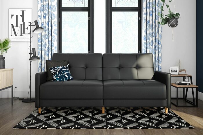 Dorel Andora Sprung Sofa Bed in Black Faux Leather-21396
