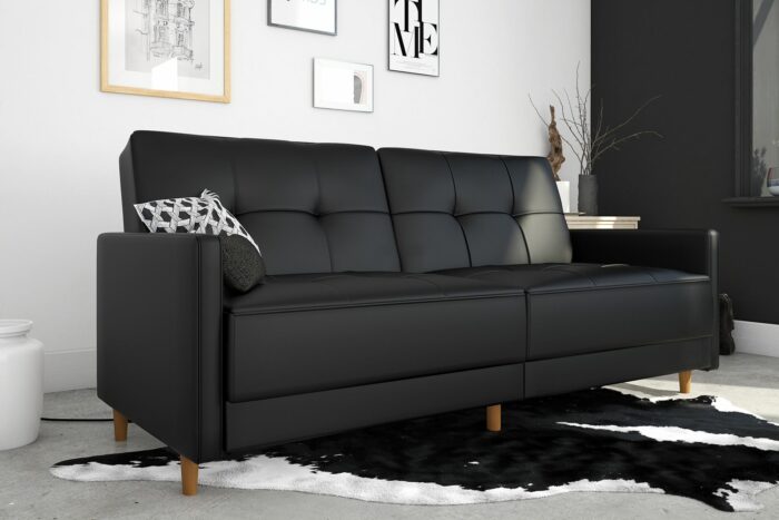 Dorel Andora Sprung Sofa Bed in Black Faux Leather-21398