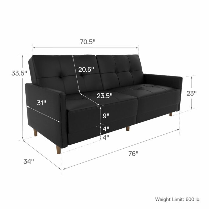 Dorel Andora Sprung Sofa Bed in Black Faux Leather-21391
