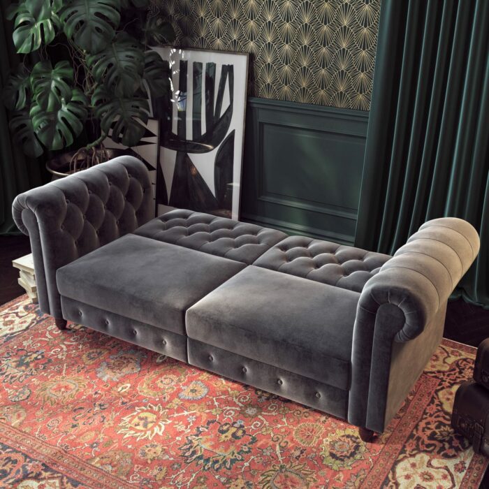 Dorel Felix Chesterfield Sofa Bed in Grey Velvet-21442