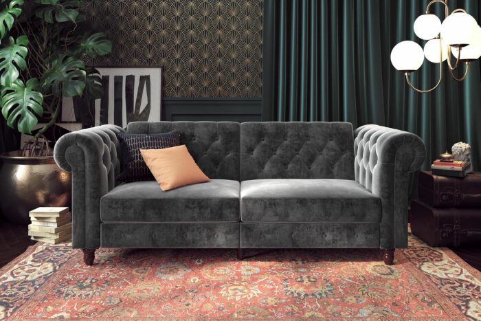 Dorel Felix Chesterfield Sofa Bed in Grey Velvet-21440