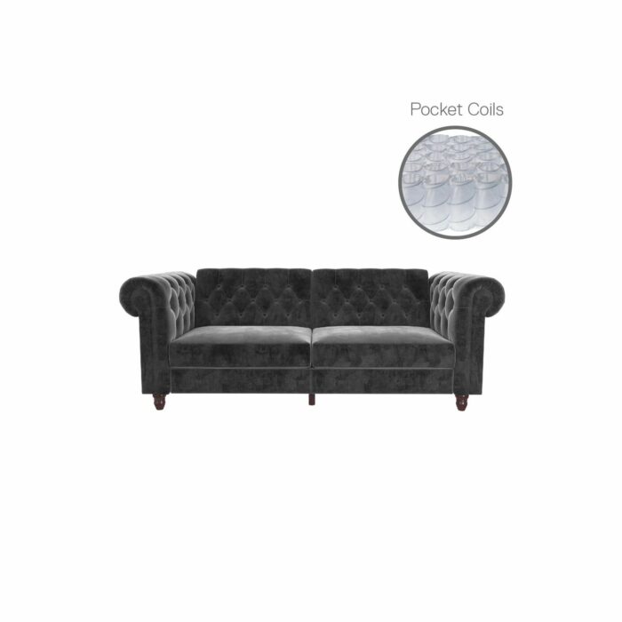 Dorel Felix Chesterfield Sofa Bed in Grey Velvet-21430