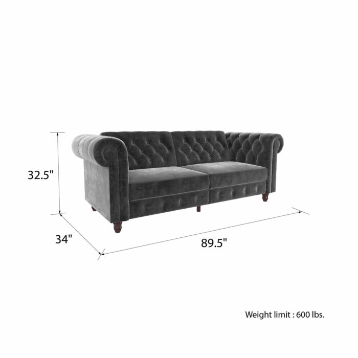 Dorel Felix Chesterfield Sofa Bed in Grey Velvet-21434