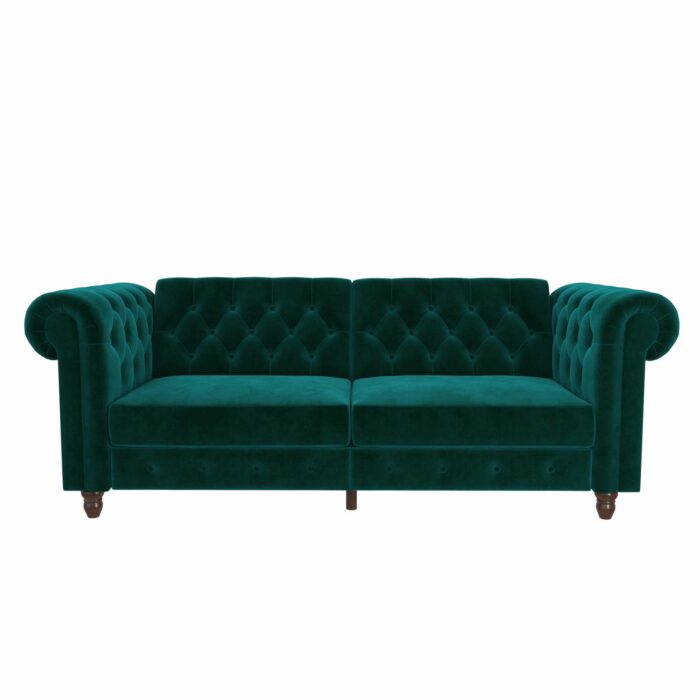 Dorel Felix Chesterfield Sofa Bed in Teal Green Velvet-21461