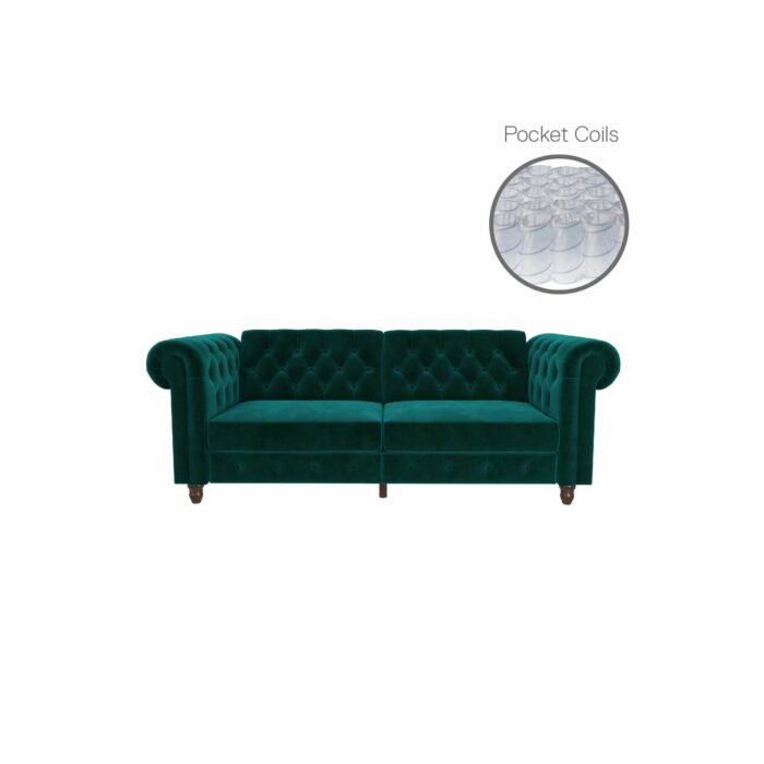 Dorel Felix Chesterfield Sofa Bed in Teal Green Velvet-21459
