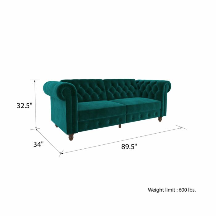 Dorel Felix Chesterfield Sofa Bed in Teal Green Velvet-21460