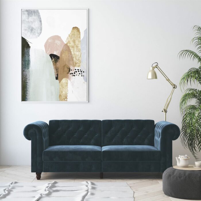 Dorel Felix Chesterfield Sofa Bed in Blue Velvet-21487