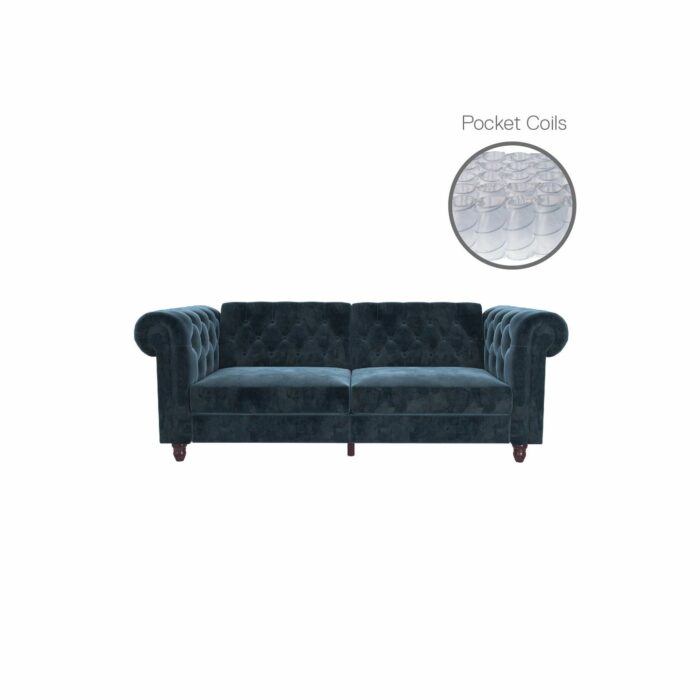 Dorel Felix Chesterfield Sofa Bed in Blue Velvet-21483