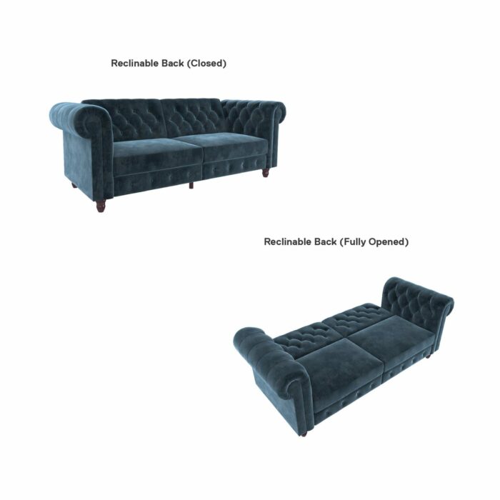 Dorel Felix Chesterfield Sofa Bed in Blue Velvet-21485