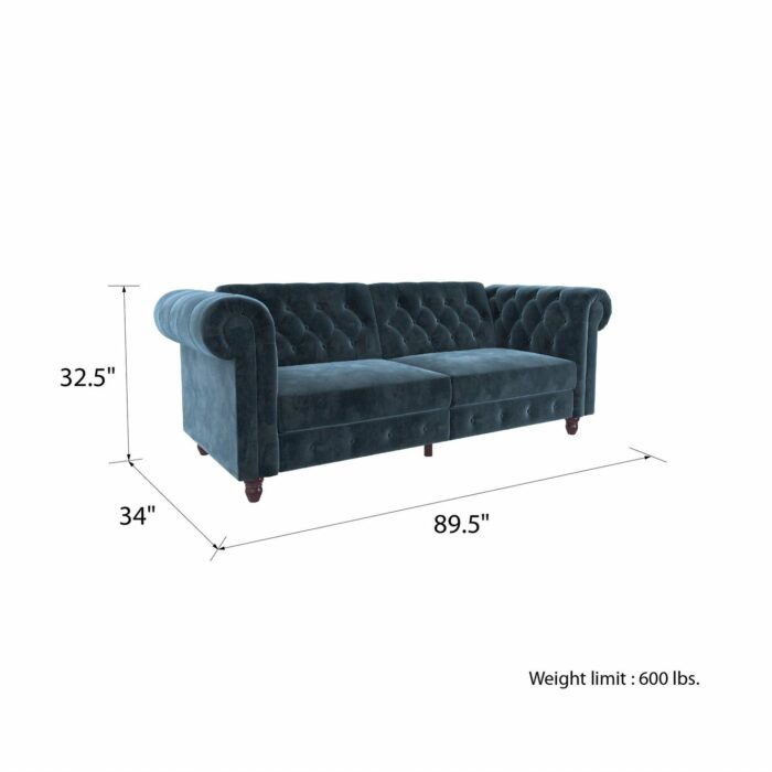 Dorel Felix Chesterfield Sofa Bed in Blue Velvet-21492