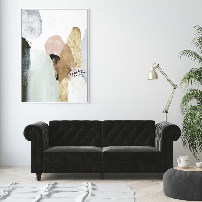 Dorel Felix Chesterfield Sofa Bed in Black Velvet-21511