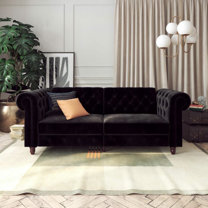 Dorel Felix Chesterfield Sofa Bed in Black Velvet-21516