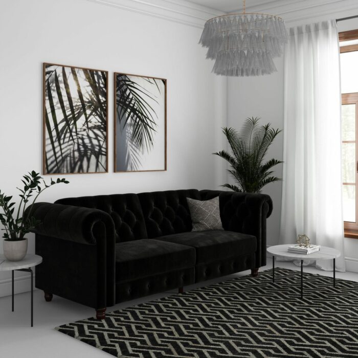 Dorel Felix Chesterfield Sofa Bed in Black Velvet-21515