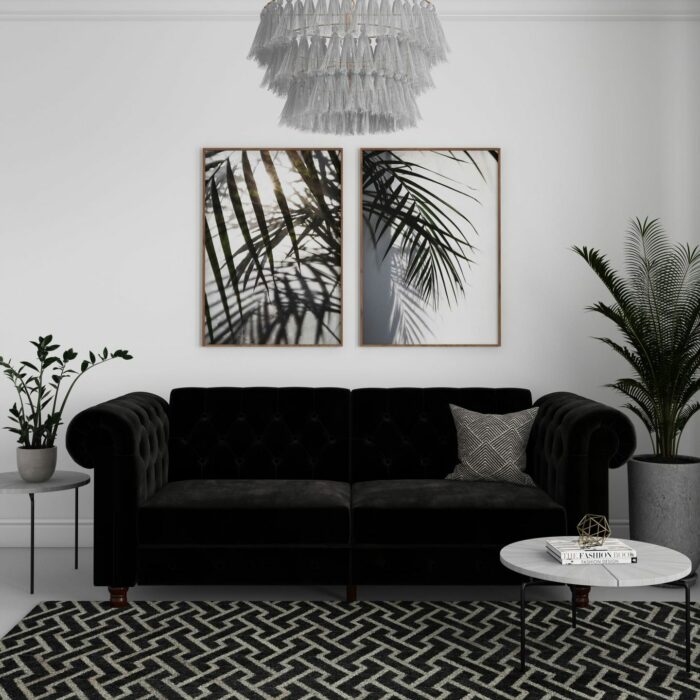 Dorel Felix Chesterfield Sofa Bed in Black Velvet-21517