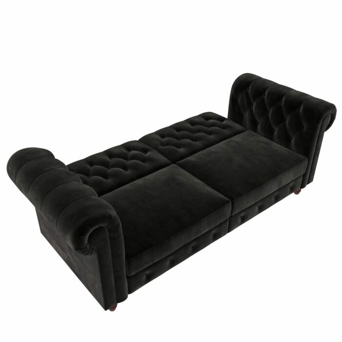 Dorel Felix Chesterfield Sofa Bed in Black Velvet-21509