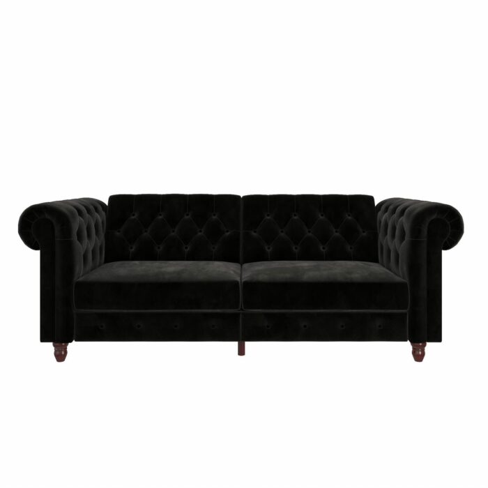 Dorel Felix Chesterfield Sofa Bed in Black Velvet-21506