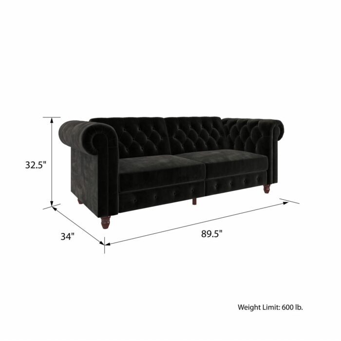Dorel Felix Chesterfield Sofa Bed in Black Velvet-21505