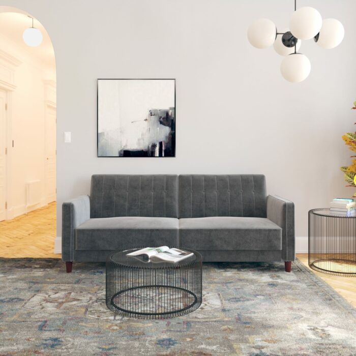 Dorel Pin Tufted Transitional Sofa Bed in Grey Velvet-21337