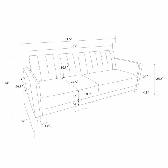 Dorel Pin Tufted Transitional Sofa Bed in Blue Velvet-21348