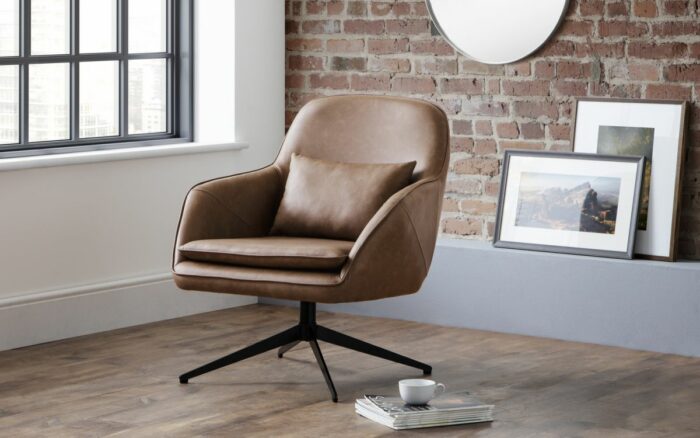 Julian Bowen Bowery Brown Faux Leather Swivel Chair-21925