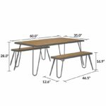 Novogratz Paulette Outdoor/Indoor 5' Table and Bench Set, Metal Frame Resin Wood Effect Top - charcoal-21928